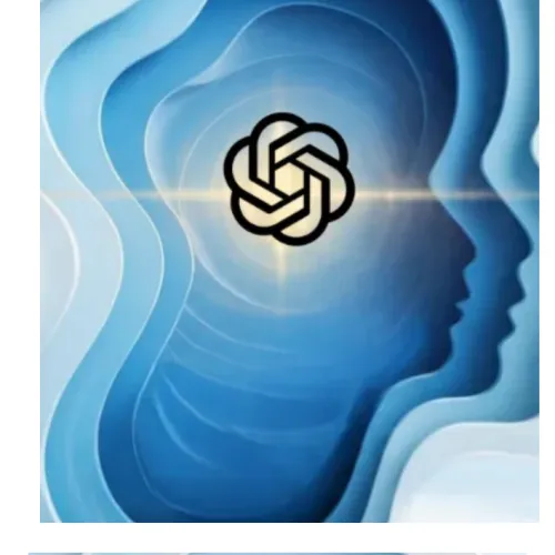 Pharmatica visual featuring a silhouette head in blue layers with a prominent yellow OpenAI logo inside the cranial space, representing OpenAI&rsquo;s MentalHealthBench.
