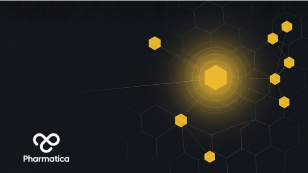 Abstract visualisation of AI bioweapons risk showing a connected hexagonal network and glowing AI hub, symbolising biosecurity challenges, gene synthesis screening vulnerabilities, biotechnology innovation, and governance in the pharmaceutical industry.
