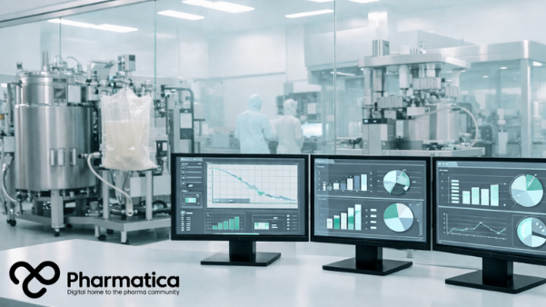 Pharmatica image of a modern cell and gene therapy manufacturing facility supporting advanced CMC strategy through GMP production, digital process monitoring, pharmaceutical quality systems, and bioprocess innovation.