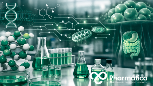 Pharmatica photorealistic illustration of GLP-1 drug discovery showing peptide molecules, metabolic signalling pathways, and obesity treatment research in a modern pharmaceutical laboratory.