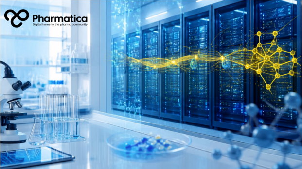 Pharmatica image of an AI-powered pharmaceutical supercomputing environment and pharma laboratory connecting scientific data, advanced computing, and drug discovery research.
