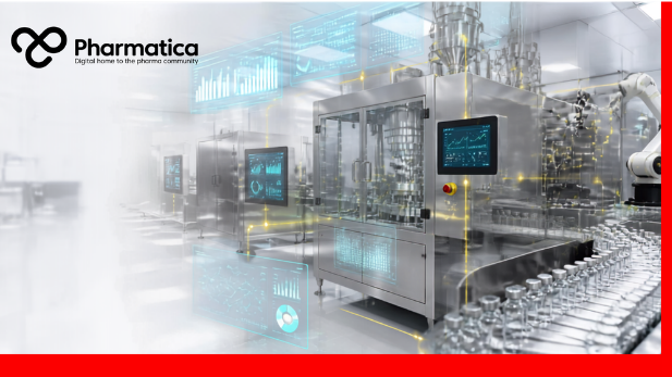 Pharmatica image representing AI in pharmaceutical GMP manufacturing using machine learning, predictive maintenance, digital quality management, continuous manufacturing, and smart pharmaceutical production.