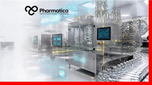 Pharmatica image representing AI in pharmaceutical GMP manufacturing using machine learning, predictive maintenance, digital quality management, continuous manufacturing, and smart pharmaceutical production.