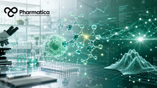 Pharmatica image showing AI-powered pharmaceutical drug discovery environment showing predictive modelling, molecular research, and connected scientific data.