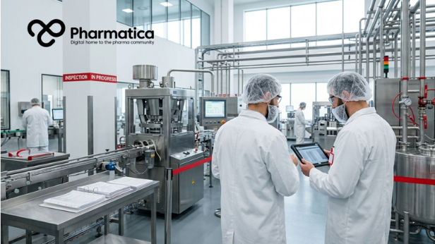 Pharmatica image for co-ordinated EU GMP inspection guidelines showing pharmaceutical inspectors reviewing GMP compliance data in a modern manufacturing facility.