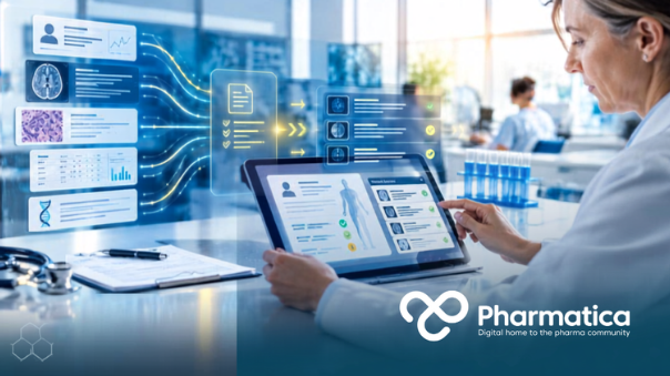 Pharmatica image that represents LLMs in clinical trial screening using AI to analyse clinical data and identify potential trial matches.