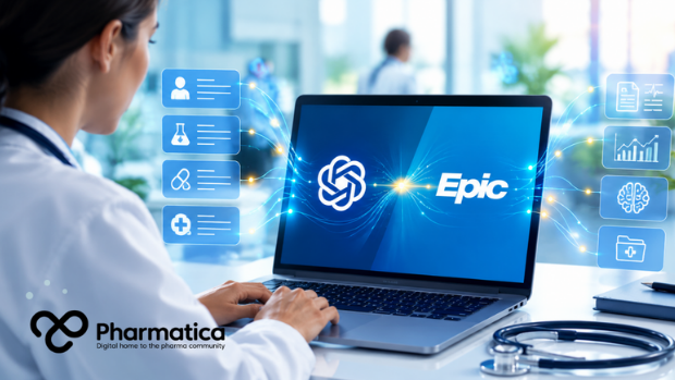 Pharmatica image showing a healthcare professional using AI in healthcare connecting OpenAI and Epic electronic health records through an integrated clinical data platform.