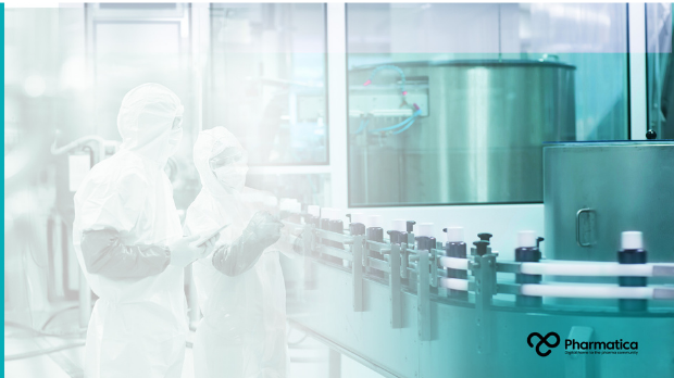 Pharmatica image of a CDMO pharmaceutical manufacturing facility with connected bioprocessing personnel and equipment.