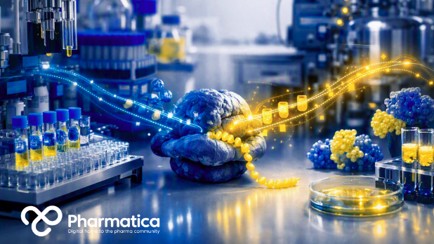Pharmatica image of the AGENTEX automated cell-free biotechnology platform illustrating synthetic genetic code engineering and programmable biology.