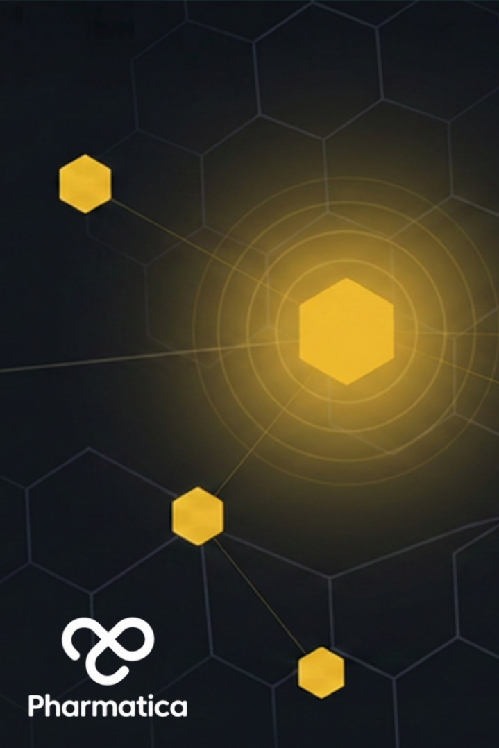 Abstract visualisation of AI bioweapons risk showing a connected hexagonal network and glowing AI hub, symbolising biosecurity challenges, gene synthesis screening vulnerabilities, biotechnology innovation, and governance in the pharmaceutical industry.