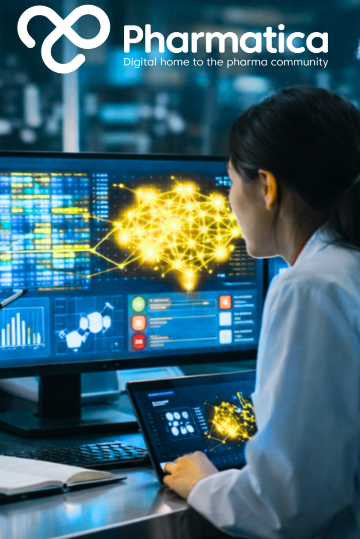 Pharmatica photo‑realistic representation of scientists collaborating in a unified AI‑driven pharmaceutical research environment using Claude Science, integrating genomics, structural biology, cheminformatics, and AI-assisted pharmaceutical research