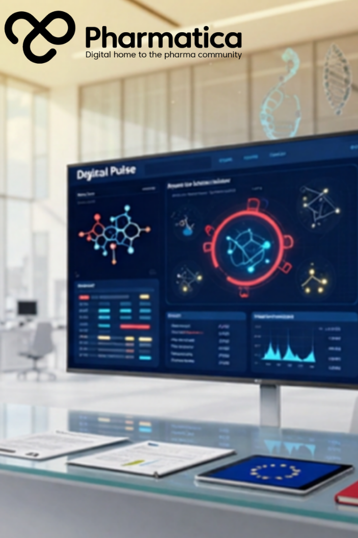 Pharmatica picture of European pharmaceutical innovation showing biotechnology research, advanced manufacturing, artificial intelligence, and regulatory collaboration supporting the European Life Sciences Strategy.