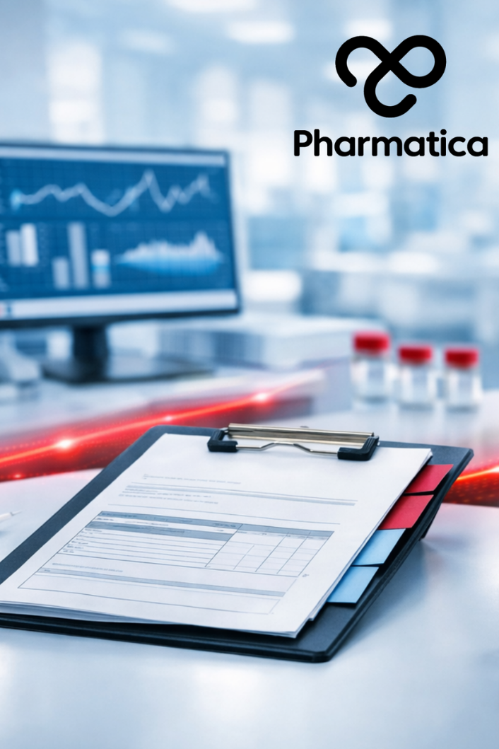 Clinical research laboratory featuring a Master Protocol document, laboratory samples, and digital analytics, representing clinical trial efficiency for precision medicine research under the FDA Master Protocol guidance.