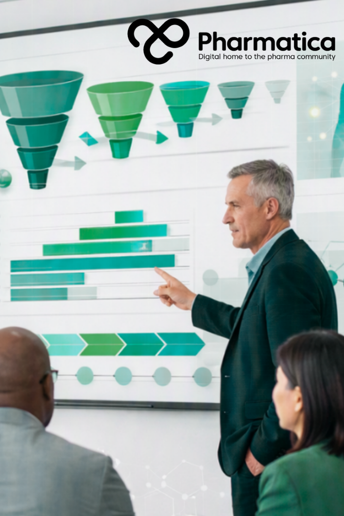 Pharmatica image showing a pharmaceutical R&D portfolio management meeting reviewing drug discovery pipeline progression, translational science, and pharmaceutical R&D success rates using evidence-based portfolio strategy.