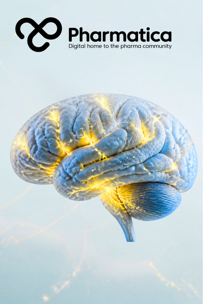 Pharmatica image showing an anatomically accurate human brain with subtle neural activation inspired by functional MRI imaging, representing psychedelic biotech, mental health therapeutics, CNS drug discovery, and AI-enabled pharmaceutical innovation.
