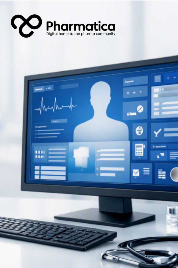 Pharmatica image representing EHR patient recruitment technology connecting electronic health records, clinical trial eligibility data, and patient-trial matching.
