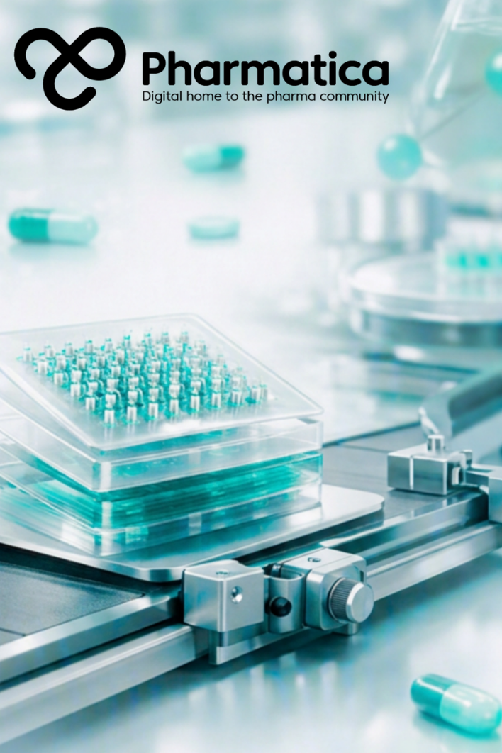 Pharmatica image representing dry mRNA vaccine patches showing cold chain-free RNA therapeutic delivery, lipid nanoparticle stability, pharmaceutical manufacturing, and advanced vaccine distribution technology.
