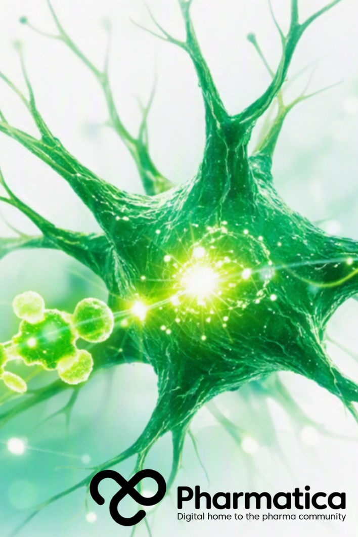 Pharmatica detailed rendering of a neuron firing electrical impulses through dendrites and axons in vivid green tones, symbolising neural connectivity and communication in psychedelic drug discovery, neuroplasticity, 5-HT2A receptor pharmacology, CNS drug development, psychoplastogens, and therapeutic neuroscience research.