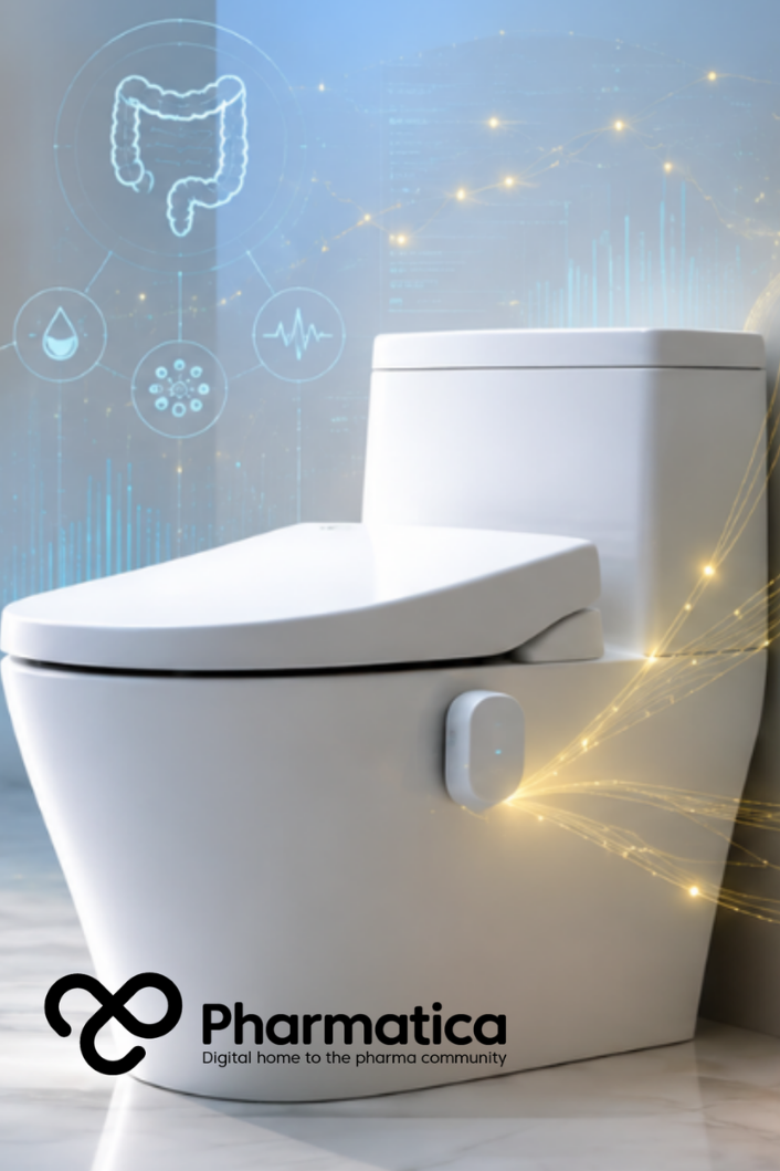 Pharmatica image of an AI-powered smart sensor for passive health monitoring, showing gut health and connected digital health data.