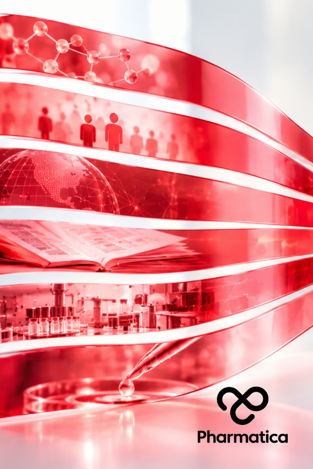 Pharmatica image of six red visual elements converging into a unified framework, illustrating the FDA’s six commitments to improving rare-disease regulatory review.