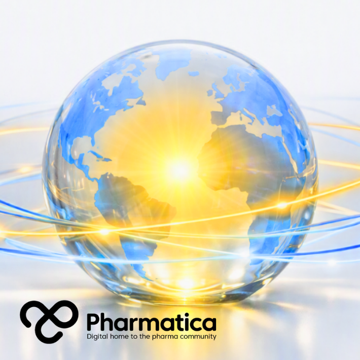 Pharmatica image of a glass globe illuminated from within by bright yellow light, surrounded by blue data lines, symbolising AI bringing light, intelligence, and innovation to global healthcare through the Anthropic and Gates Foundation Partnership.