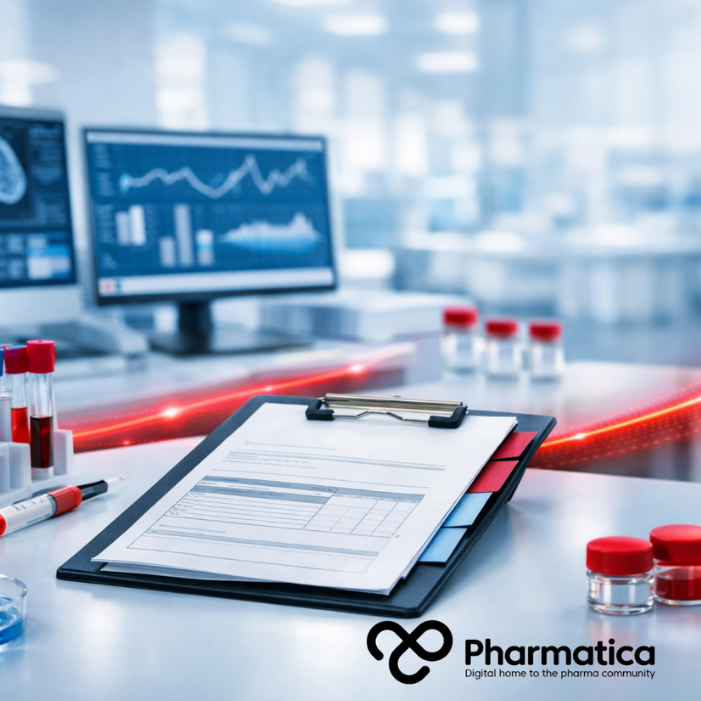 Clinical research laboratory featuring a Master Protocol document, laboratory samples, and digital analytics, representing clinical trial efficiency for precision medicine research under the FDA Master Protocol guidance.