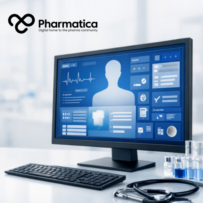 Pharmatica image representing EHR patient recruitment technology connecting electronic health records, clinical trial eligibility data, and patient-trial matching.