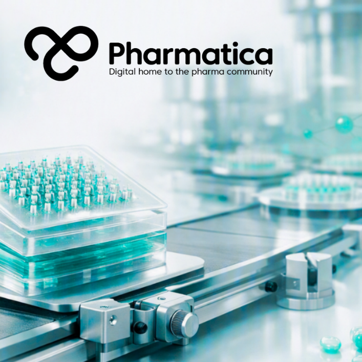 Pharmatica image representing dry mRNA vaccine patches showing cold chain-free RNA therapeutic delivery, lipid nanoparticle stability, pharmaceutical manufacturing, and advanced vaccine distribution technology.