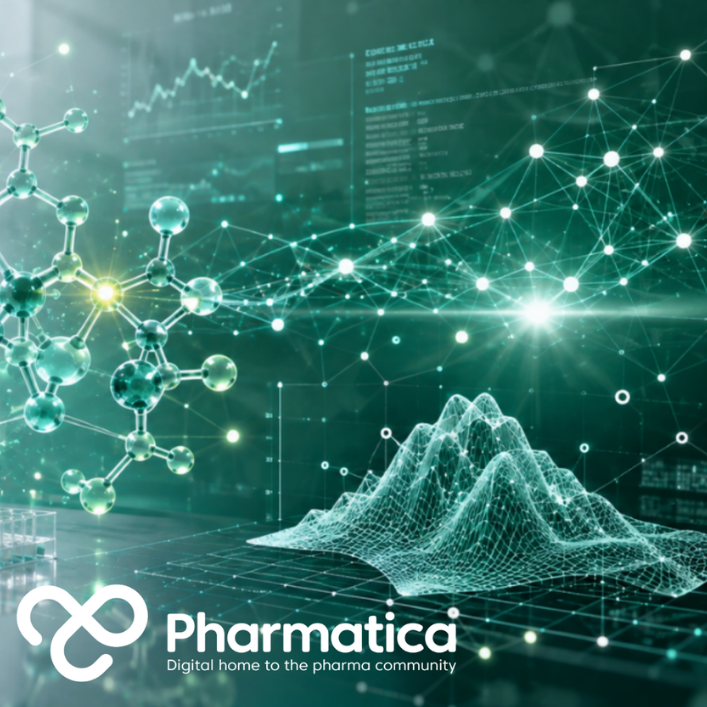 Pharmatica image showing AI-powered pharmaceutical drug discovery environment showing predictive modelling, molecular research, and connected scientific data.