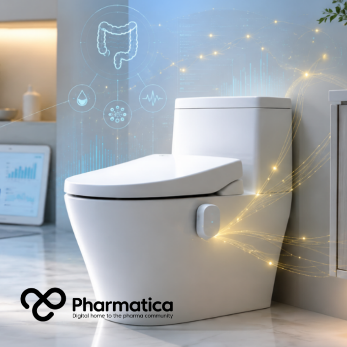 Pharmatica image of an AI-powered smart sensor for passive health monitoring, showing gut health and connected digital health data.