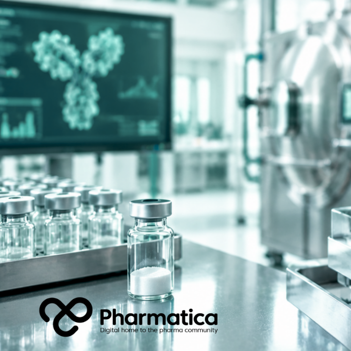 Pharmatica image of an ADC manufacturing facility showing antibody-drug conjugate drug product production and pharmaceutical processing equipment.