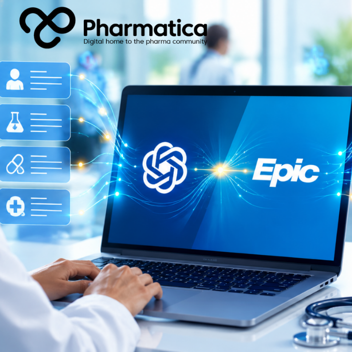 Pharmatica image showing a healthcare professional using AI in healthcare connecting OpenAI and Epic electronic health records through an integrated clinical data platform.