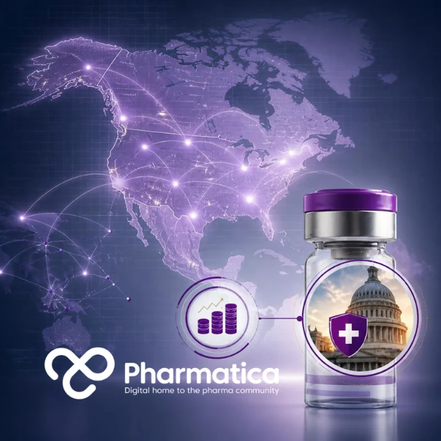 Pharmatica image showing a pharmaceutical medicines vial and abstract international pricing benchmark concept representing the Medicare GLOBE drug payment model.
