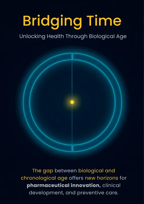 Futuristic target graphic highlighting biomarkers biological age differences to unlock healthcare insights for pharmaceutical innovation and preventive care.