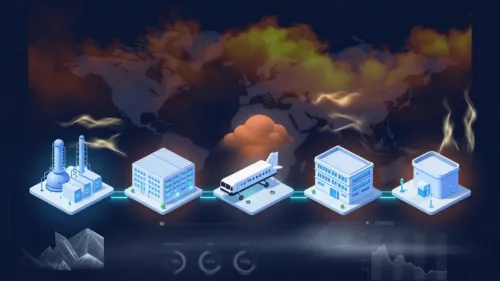 Pharmaceutical cold chain risk infographic depicting the journey of temperature-sensitive medicines from manufacturing to healthcare facilities under extreme weather and heatwave conditions affecting global supply chains.