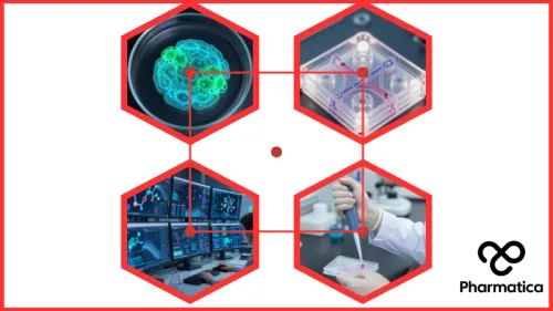 FDA alternatives to animal testing illustrated through advanced pharmaceutical technologies including organoids, organ-on-chip platforms, artificial intelligence and laboratory research supporting modern drug development.