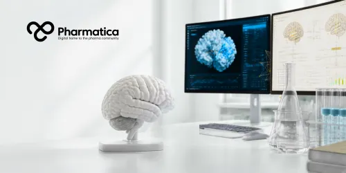 Pharmatica image showing a modern neuroscience research laboratory with an anatomical brain model, digital brain analysis, and pharmaceutical research tools supporting psychedelic biotech, mental health innovation, CNS drug discovery, and AI-driven pharmaceutical research.