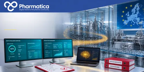 European pharmaceutical manufacturing and biotechnology innovation hub representing the European Life Sciences Strategy, advanced manufacturing, precision medicine, artificial intelligence, and future pharmaceutical competitiveness.