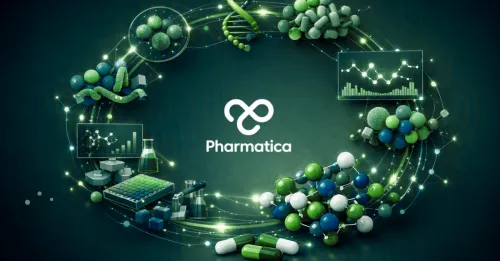 Pharmatica Drug Discovery Loop showing connected molecular data, computational science, screening, biomarkers, translational research, and pharmaceutical R&D innovation.