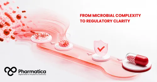 Pharmatica infographic outlining MHRA requirements for microbiome-based medicines developers: Characterisation, manufacturing, safety, and clinical evidence.
