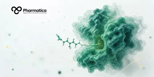 Pharmatica image for q-CAR drug discovery showing dynamic protein conformations, ligand binding, and AI-driven molecular analysis.