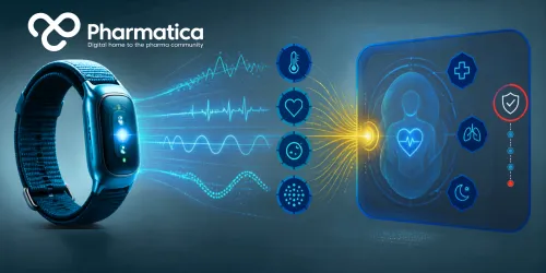 Pharmatica image of a wearable health data sensor collecting continuous physiological measurements for digital women&rsquo;s health monitoring.