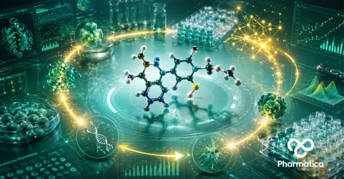 Pharmatica image representing AI-enabled design that makes the test-analyse loop for pharmaceutical drug discovery.
