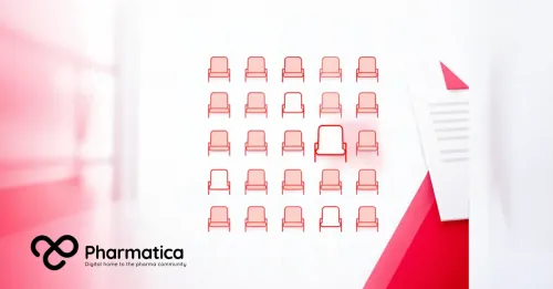 Pharmatica visual depicting a grid of seat icons with several left empty and one outlined in red, representing vacated FDA advisory committee positions.