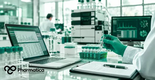 Pharmatica image representing Good Laboratory Practice data integrity shown through laboratory records, sample tracking, analytical equipment, and controlled research processes.