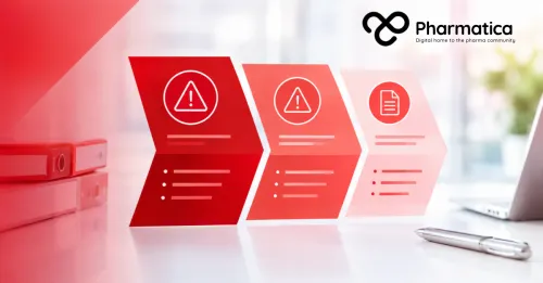 Pharmatica image of graduated red geometric panels representing critical, major, and other MHRA GCP inspection findings.