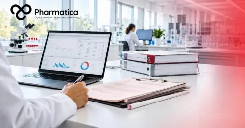 Pharmatica image of clinical trial documentation and quality review representing GCP inspection readiness and risk-based regulatory oversight.