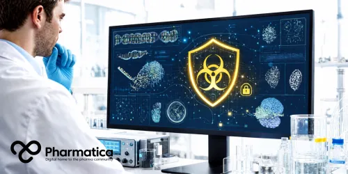Pharmatica image showing a secure pharmaceutical research environment and illustrating AI governance, biosecurity controls, and responsible biological research.