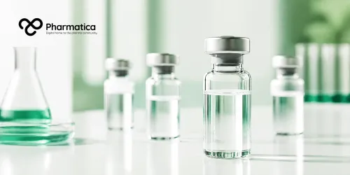 Pharmatica image of pharmaceutical vials arranged on a laboratory bench, illustrating the assessment of abandoned drug candidates for new therapeutic uses.