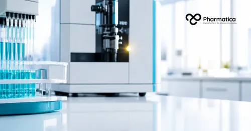 Pharmatica image of laboratory sample vials and analytical equipment representing protein measurement across healthy human tissues.